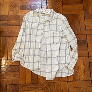 H&M Women's Casual Cream and Black Plaid Button Down Shirt
